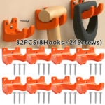 Wall-Mount Garden Tool Storage Rack Set 8 Racks, 24 Screws - Orange / 8 hooks + 24 screws