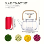 34 oz Borosilicate Glass Teapot with Wood Handle & Infuser