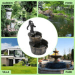 27&quote; 2-Tier Barrel Outdoor Water Fountain – 11L Garden Waterfall