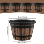 4-Pack Large Whiskey Barrel Planters – Vintage Brown Pots