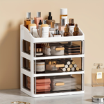 Large Clear Cosmetic Storage Box – Multi-Layer Desktop Drawer Organizer - Three Layers Of White