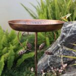 Vintage Copper Cast Iron Bird Bath with Stake – Leaf Design