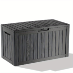 82-Gallon Wood Grain Deck Box – Lockable Outdoor Storage Chest