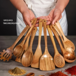 10-Piece Natural Wooden Kitchen Utensil Set – Non-Stick Cooking Spoons - 10 Piece Set