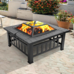 28&quote; Metal Outdoor Fire Pit Table for Patio & Backyard - Black
