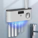 Smart Wall-Mount Toothbrush Holder & Auto Toothpaste Dispenser USB - Light White+Grey
