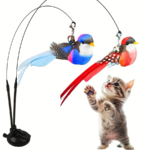 Interactive Suction Cup Cat Feather Toy – Hands-Free Bird Teaser Stick