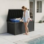 Large Outdoor Resin Deck Box with Lockable Lid & Handles