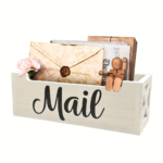 Rustic Wooden Mail Organizer Box for Desktop & Home Office - White