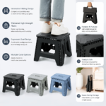 330 lbs Heavy-Duty Portable Folding Stool – Compact Plastic Seat