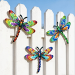 3D Colorful Metal Dragonfly Wall Decor 3-Piece Set – Garden Art