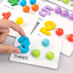 Wooden Number Counting Toy Set with Colored Beads & Cards
