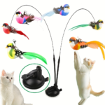 Interactive Suction Cup Cat Feather Toy – Hands-Free Bird Teaser Stick - Double Head Power Sucker + 2 Birds