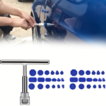 37-Piece Car Dent Repair Kit – Silver T-Bar Puller with 36 Blue Tabs