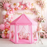 Pink Princess Hexagon Play Tent with Gauze Curtains for Kids