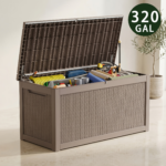 Large Outdoor Resin Deck Box with Lockable Lid & Handles