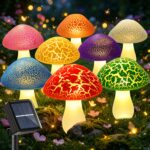 Solar Mushroom Garden Lights 8-Piece – Cracked Glass Outdoor Decor - 8 Colorful Crack Mushrooms