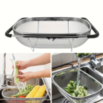 Expandable Stainless Steel Over-the-Sink Colander with Fine Mesh