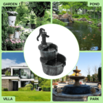 27&quote; 2-Tier Barrel Outdoor Water Fountain – 11L Garden Waterfall