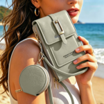 2-Piece Women's Crossbody Phone Bag & Multi-Slot Wallet Set - Gray (two-piece Set)
