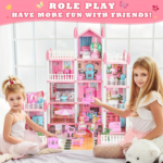 4-Story Dollhouse Playset with 4 Dolls & Furniture for Kids