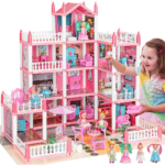 4-Story Dollhouse Playset with 4 Dolls & Furniture for Kids