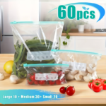 60-Pack Food Storage Zipper Bags 3 Sizes – Reusable Fresh-Sealed Bags