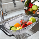 Expandable Stainless Steel Over-the-Sink Colander with Fine Mesh