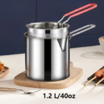 Stainless Steel Mini Deep Fryer Pot with Filter Rack - Stainless Steel Frying Pan + Oil Filter Basket