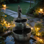 27&quote; 2-Tier Barrel Outdoor Water Fountain – 11L Garden Waterfall