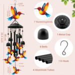 Hummingbird Wind Chimes for Outside – Black Metal Memorial Chimes