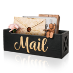Rustic Wooden Mail Organizer Box for Desktop & Home Office - Black