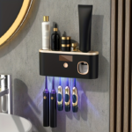 Smart Wall-Mount Toothbrush Holder & Auto Toothpaste Dispenser USB - Black+Light White