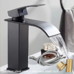 Stainless Steel Waterfall Bathroom Faucet – Hot & Cold Single Hole - Black