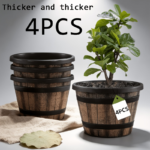 4-Pack Large Whiskey Barrel Planters – Vintage Brown Pots