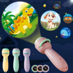 Kids Flashlight Projector Toy – Animal, Dinosaur & Marine Patterns - green+4 Projector Cards