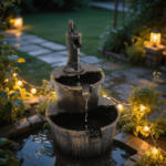 27&quote; 2-Tier Barrel Outdoor Water Fountain – 11L Garden Waterfall