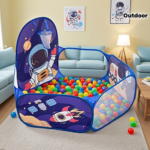 Navy Blue Space Theme Ball Pit & Kids Playhouse – Indoor/Outdoor Tent - Hexagonal Space Ball Pool With Basket [deep Sky Blue]