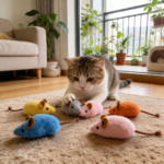 3-Pack Interactive Plush Mouse & Fish Bone Cat Toys with Squeaker