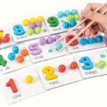 Wooden Number Counting Toy Set with Colored Beads & Cards