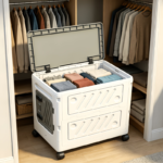 Large Foldable Plastic Storage Bin with Wheels & Gray Lid