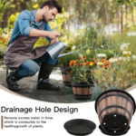 Whiskey Barrel Planter Set with Drainage Holes – Vintage Brown