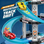 5-Layer 3D Parking Garage Race Track Set with 2 Cars & Helicopter