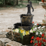 27&quote; 2-Tier Barrel Outdoor Water Fountain – 11L Garden Waterfall - Bronze