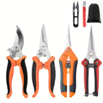 6-Piece Stainless Steel Garden Pruning Shears & Fruit Picker Set - Orange Red