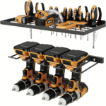 Wall-Mount Power Tool Organizer – Heavy-Duty Metal Drill Rack - Double Tie