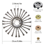 10-Inch Wire Weed Trimmer Head Set 5-Piece – Steel Wire Wheel - 4pcs 25cm(9.84in)+1pcs Accessories
