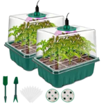 Seed Starter Tray Kit with Growth Lamp 2 Pack – Humidity Dome - Green