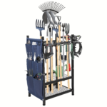 Heavy-Duty Metal Garden Tool Organizer – Holds 35 Long-Handled Tools - Black