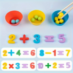 Wooden Number Counting Toy Set with Colored Beads & Cards